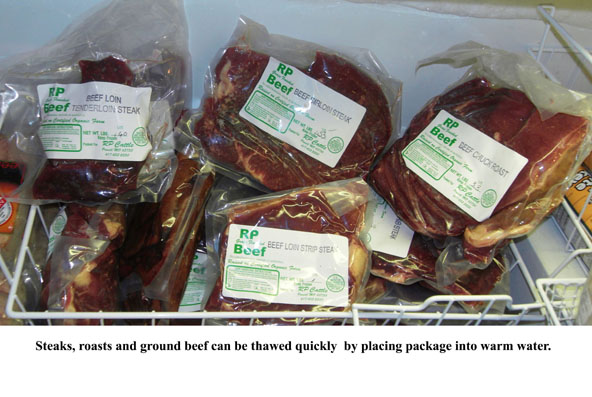 A display of packaged RP Cattle beef cuts