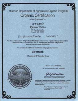 Certified organic livestock certificate