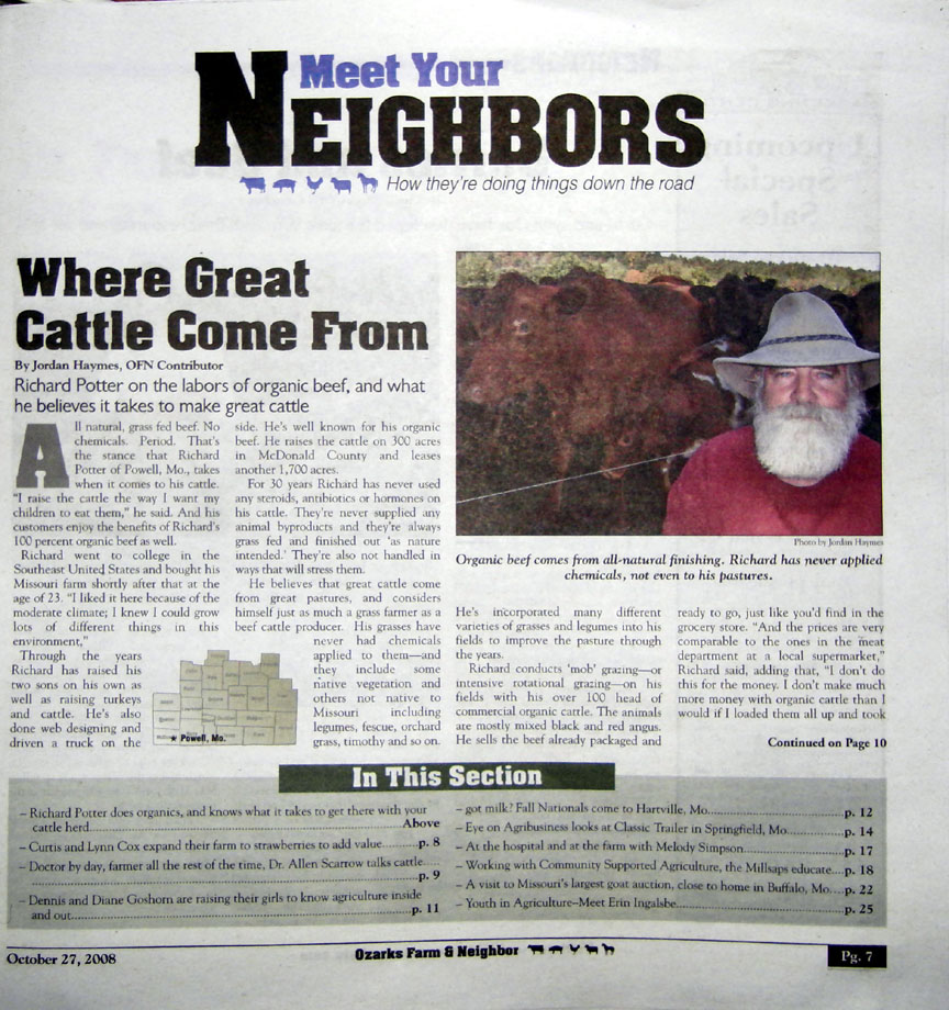 Ozarks Farm and Neighbor newspaper feature on RP Cattle